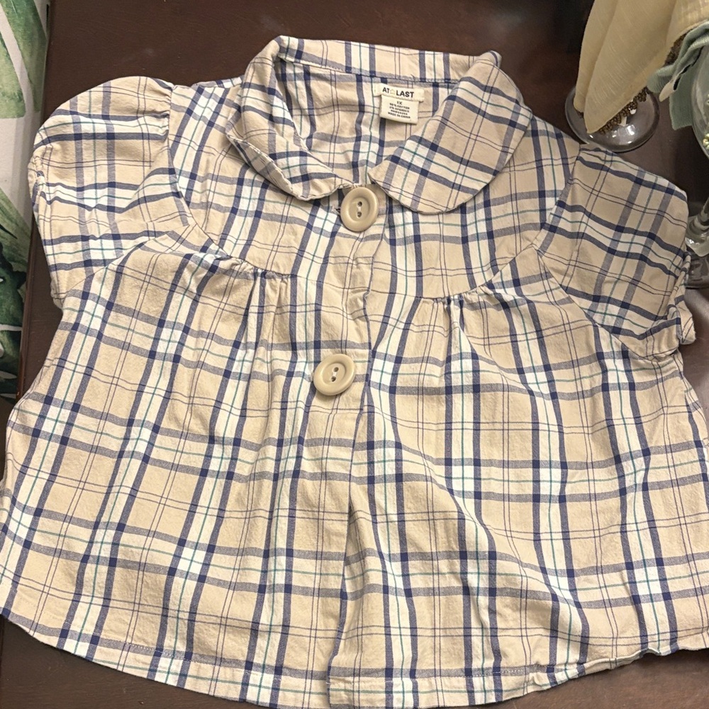 J.Lindeberg Kids Plaid Blouse in Blue and White